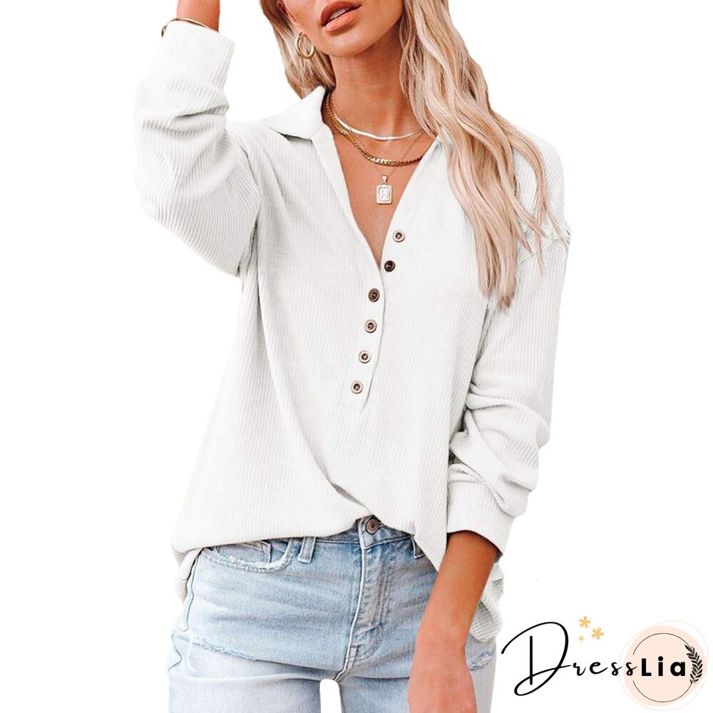 Office Lady Solid Tops Tee Shirts Women T-Shirt Spring Casual Lapel Neck Loose Shirt Long