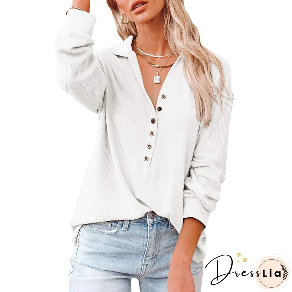 Office Lady Solid Tops Tee Shirts Women T-Shirt Spring Casual Lapel Neck Loose Shirt Long
