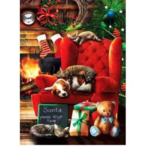 Dog And Cat Under Christmas Tree 40*50CM(Canvas) Full Round Drill Diamond Painting gbfke