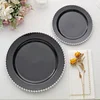 10 Pack | 8" Black / Silver Beaded Rim Plastic Dessert Appetizer Plates, Disposable Round Salad Party Plates