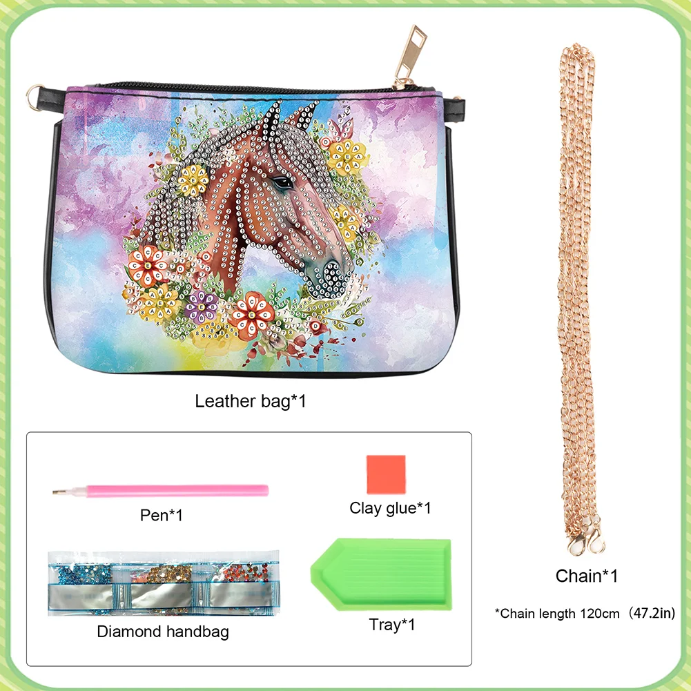 5D DIY Horse Diamond Painting Coin Chain Purse Diamond Handmade Crossbody Bag