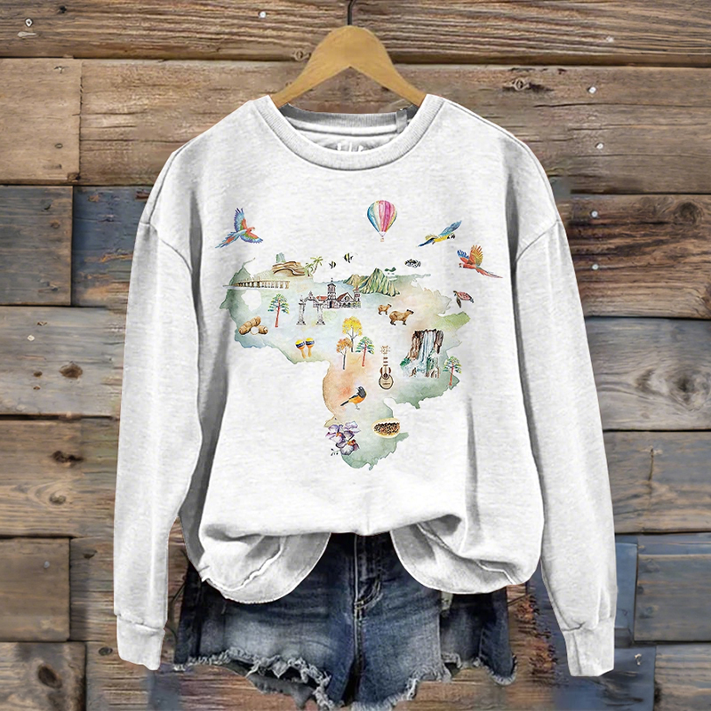 Women's Venezuela Map Inspired Crew Neck Sweatshirt artswardrobe