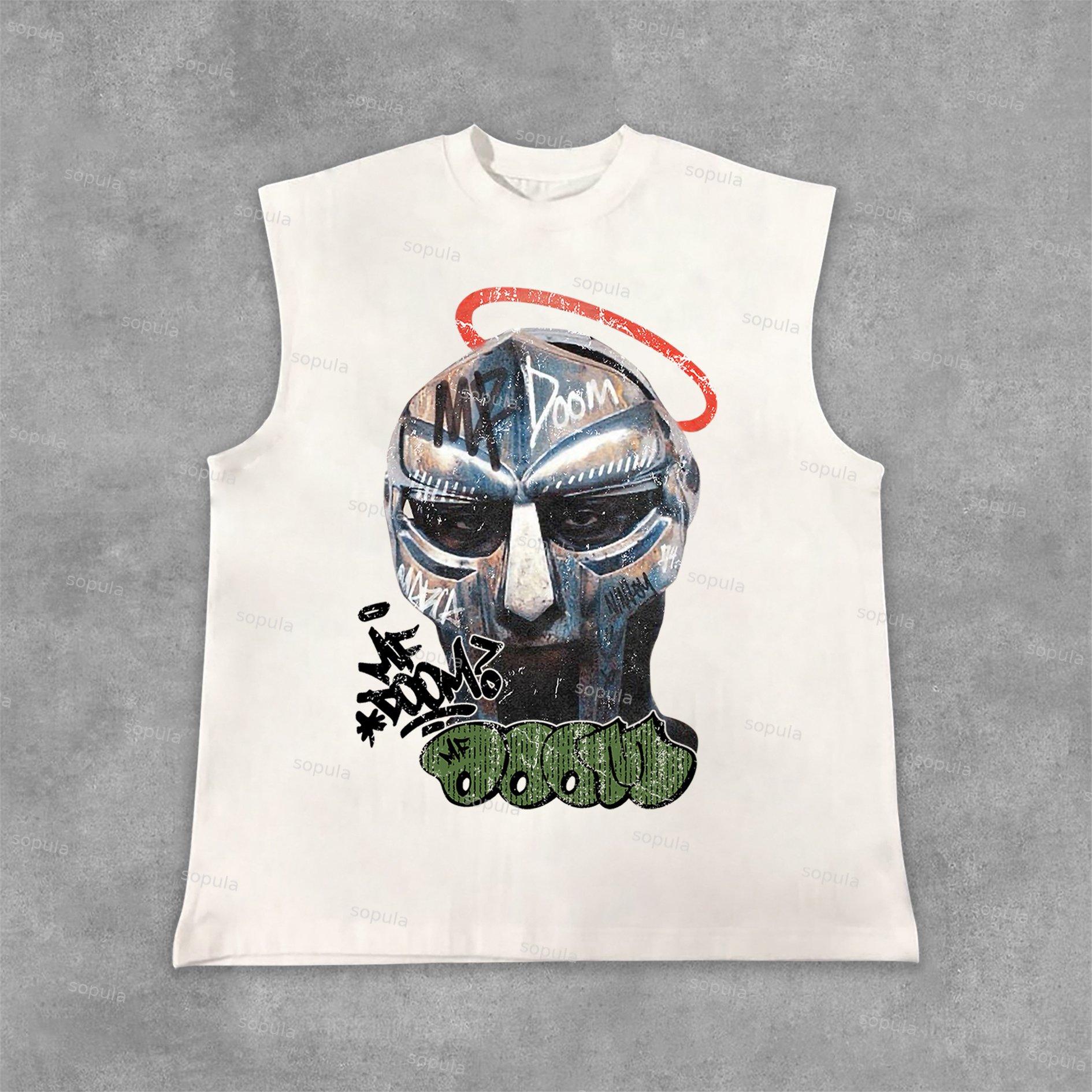 Sopula Vintage The Illest Villain Mf Doom Graphic Print Cotton Tank Top