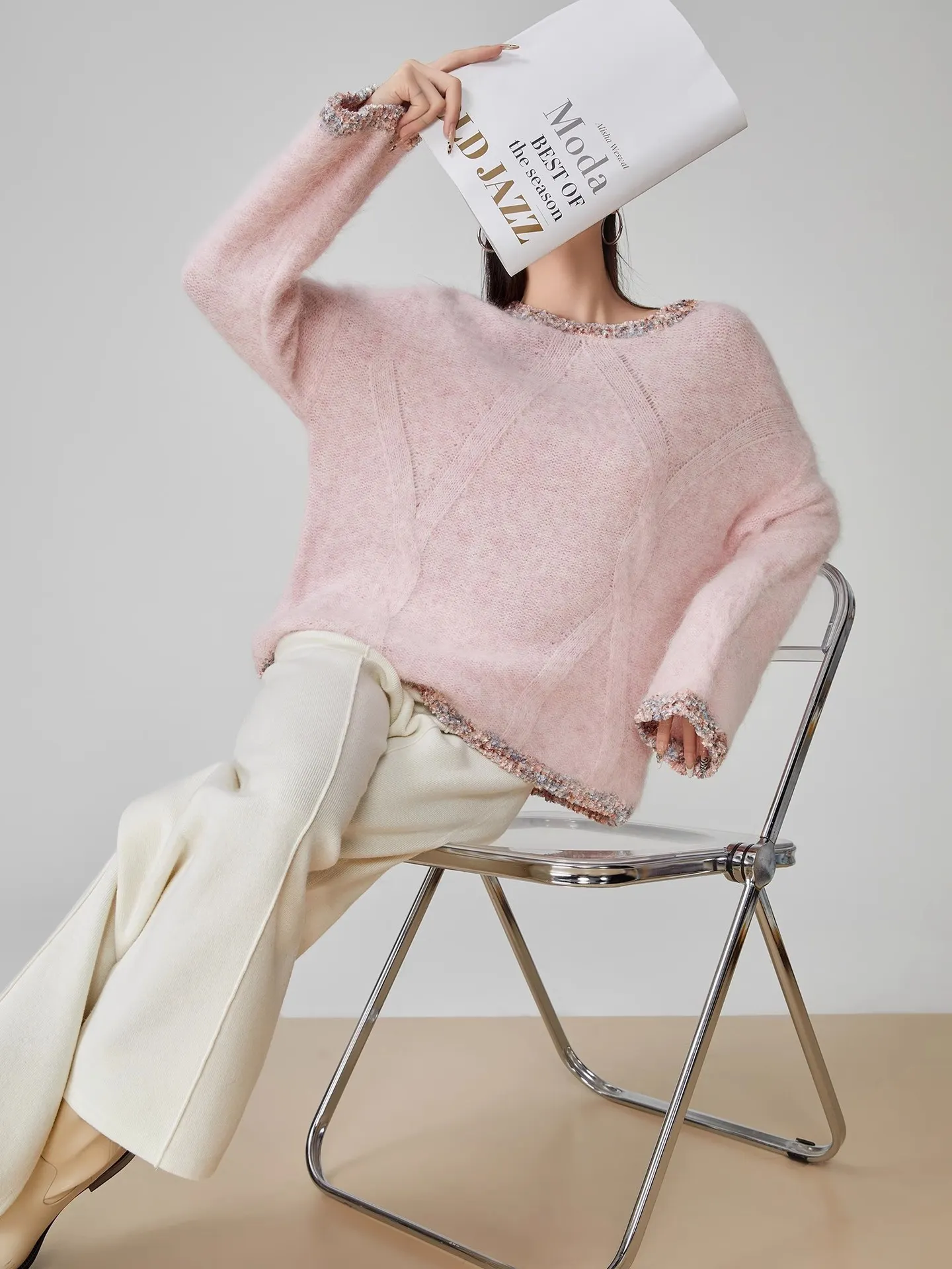 Women Fuzzy Mohair Knit Sweater
