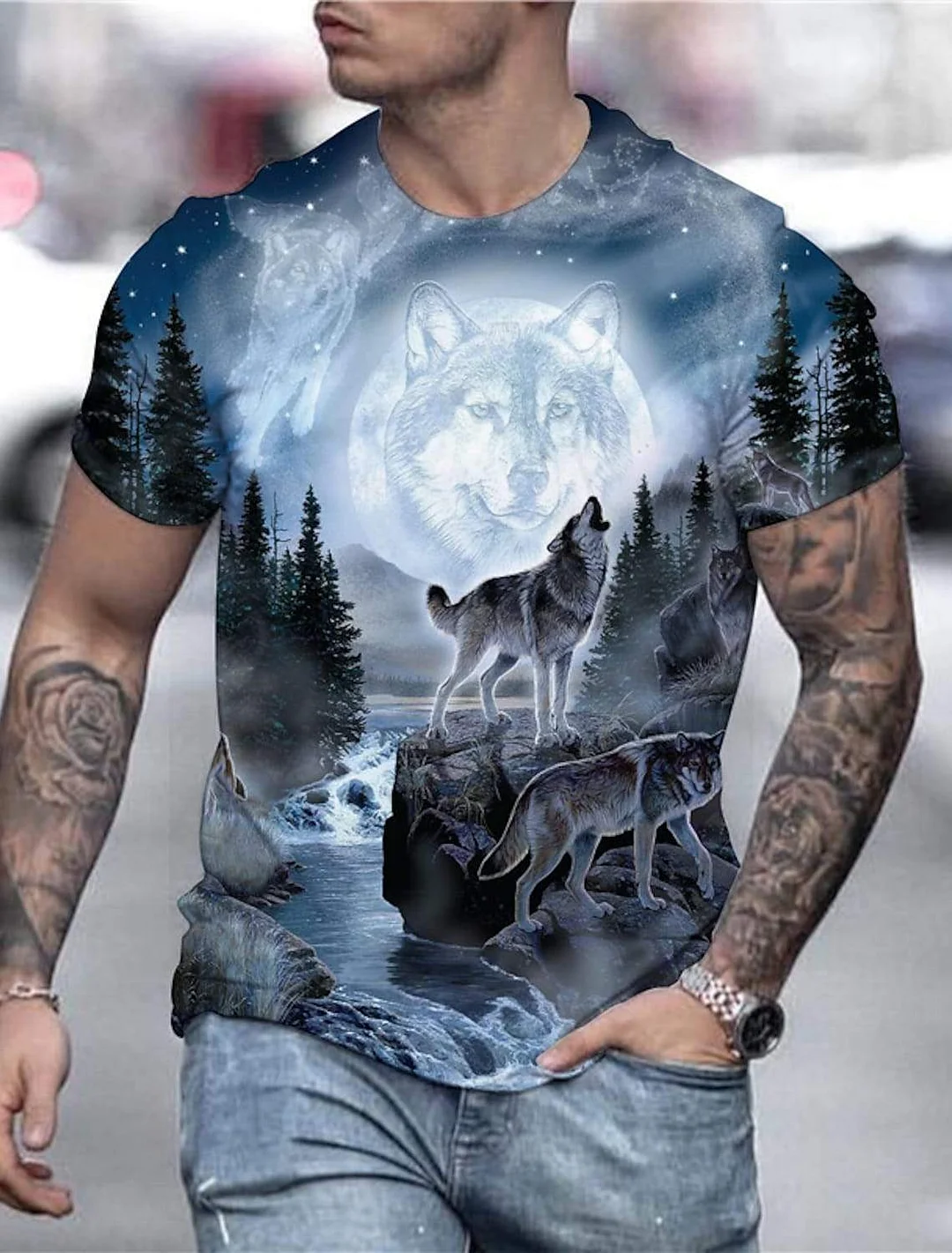 Men's T-Shirt 3D Animal Plus Size Print Short Sleeve Daily Tops Streetwear Exaggerated Round Neck Rainbow