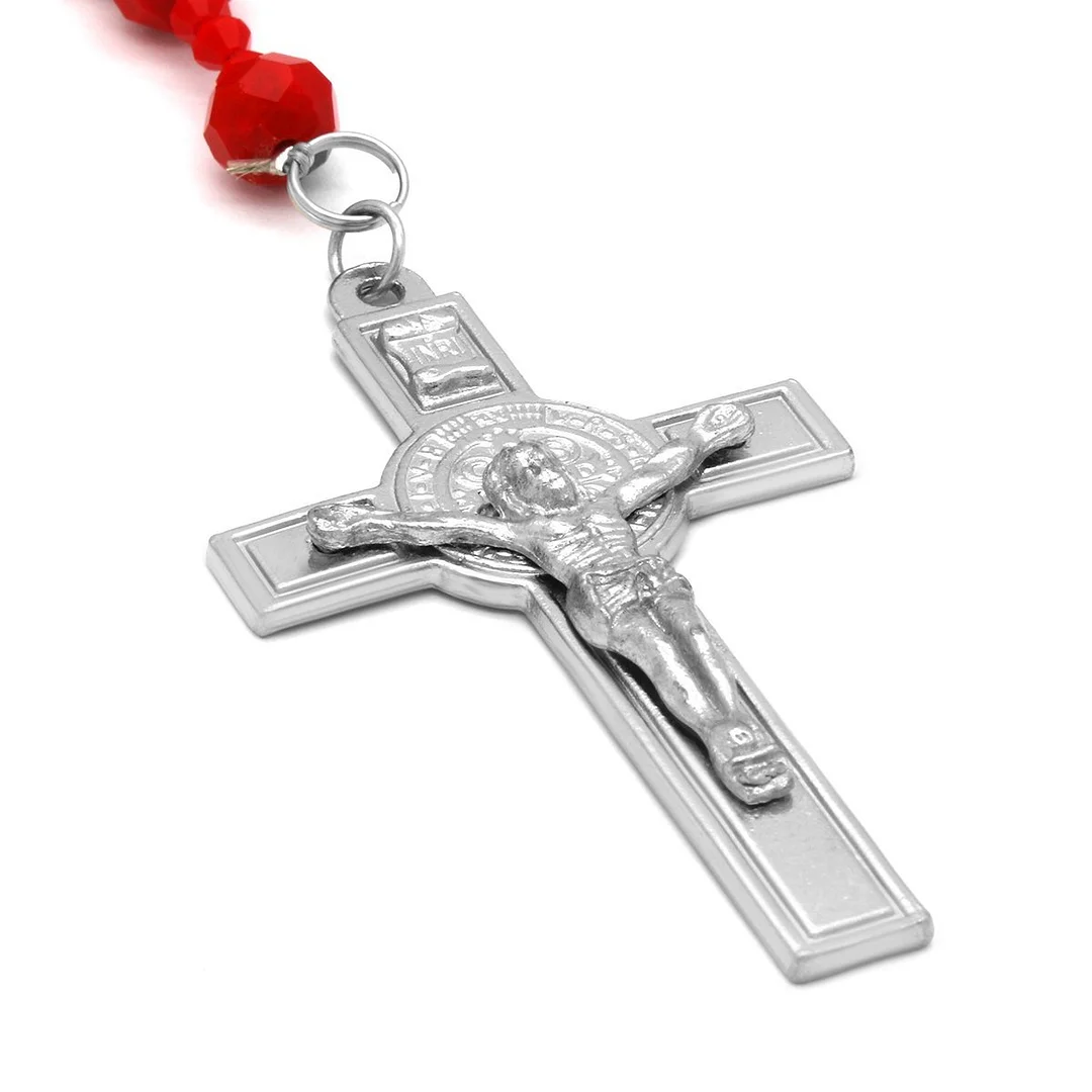 Red Crystal Line Rosary With Cross Pendant-VESSFUL