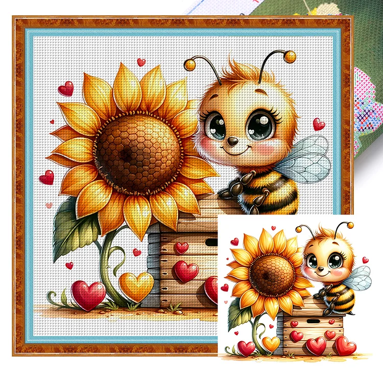 Valentine'S Day Bee 18CT (25*25CM) Stamped Cross Stitch gbfke