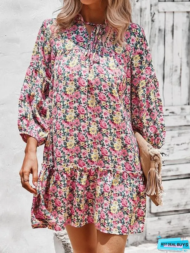 Printed Long Sleeve Casual Holiday Dress