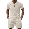 Men's Casual Jacquard Short-Sleeve Polo Shirt & Shorts Two-Piece Set by Inlyline