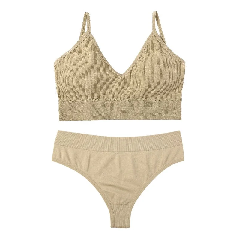 Women Push Up Bra Set Sexy Thong Low Waist Panties Meet'r Wire Free Bralette Lingerie Pad Brassiere Cotton Female Underwear Set