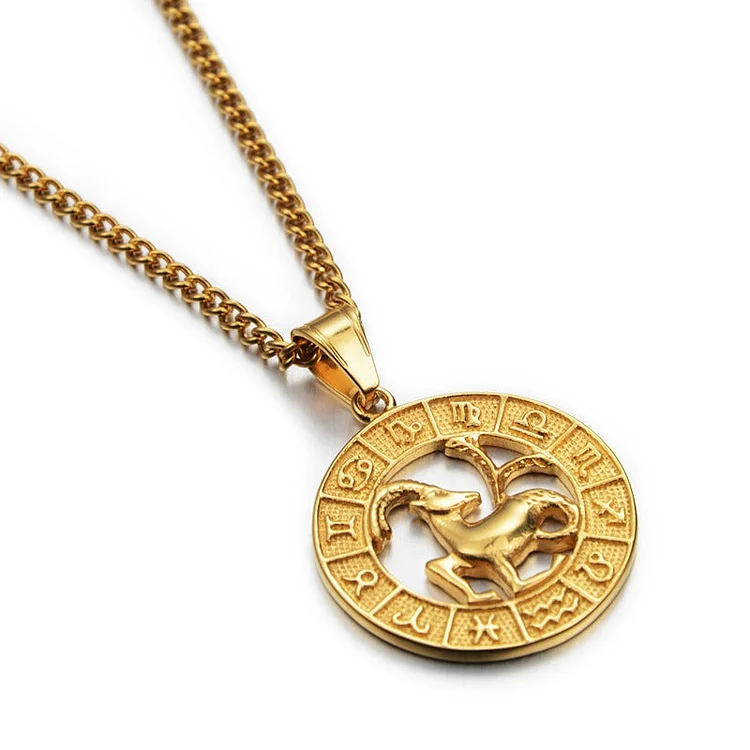 Capricorn - Zodiac Round Pendant Charm Necklace