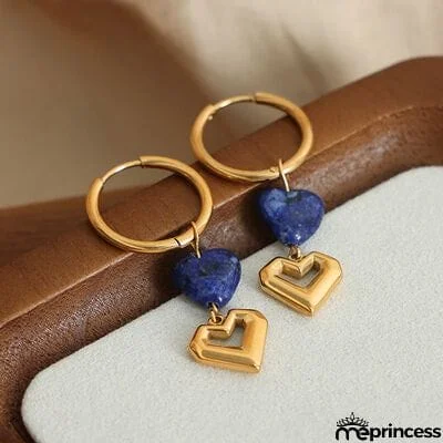 Heart Shape Lapis Lazuli Dangle Earrings