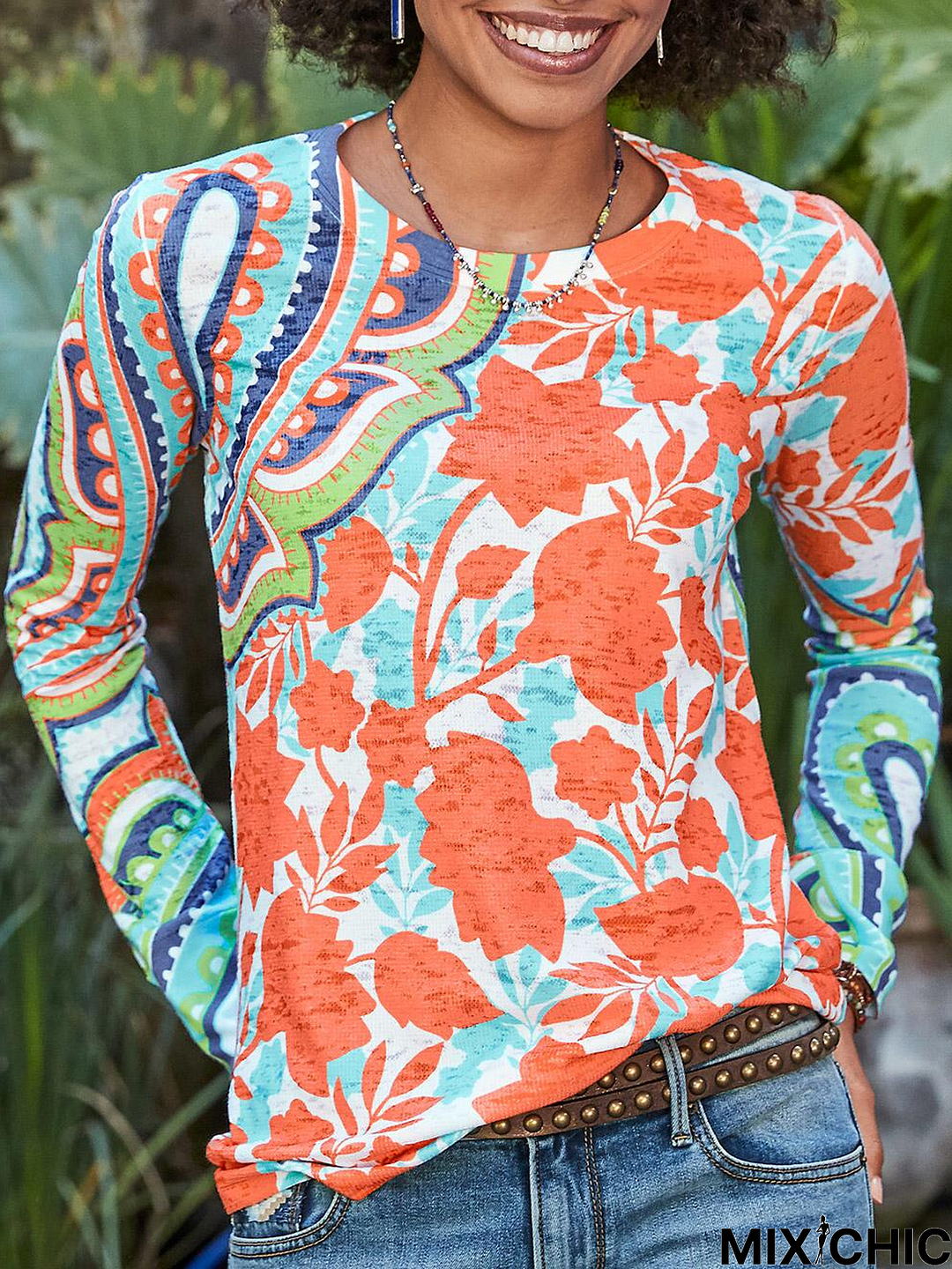 Printed Long Sleeve Casual Tunic T-Shirt