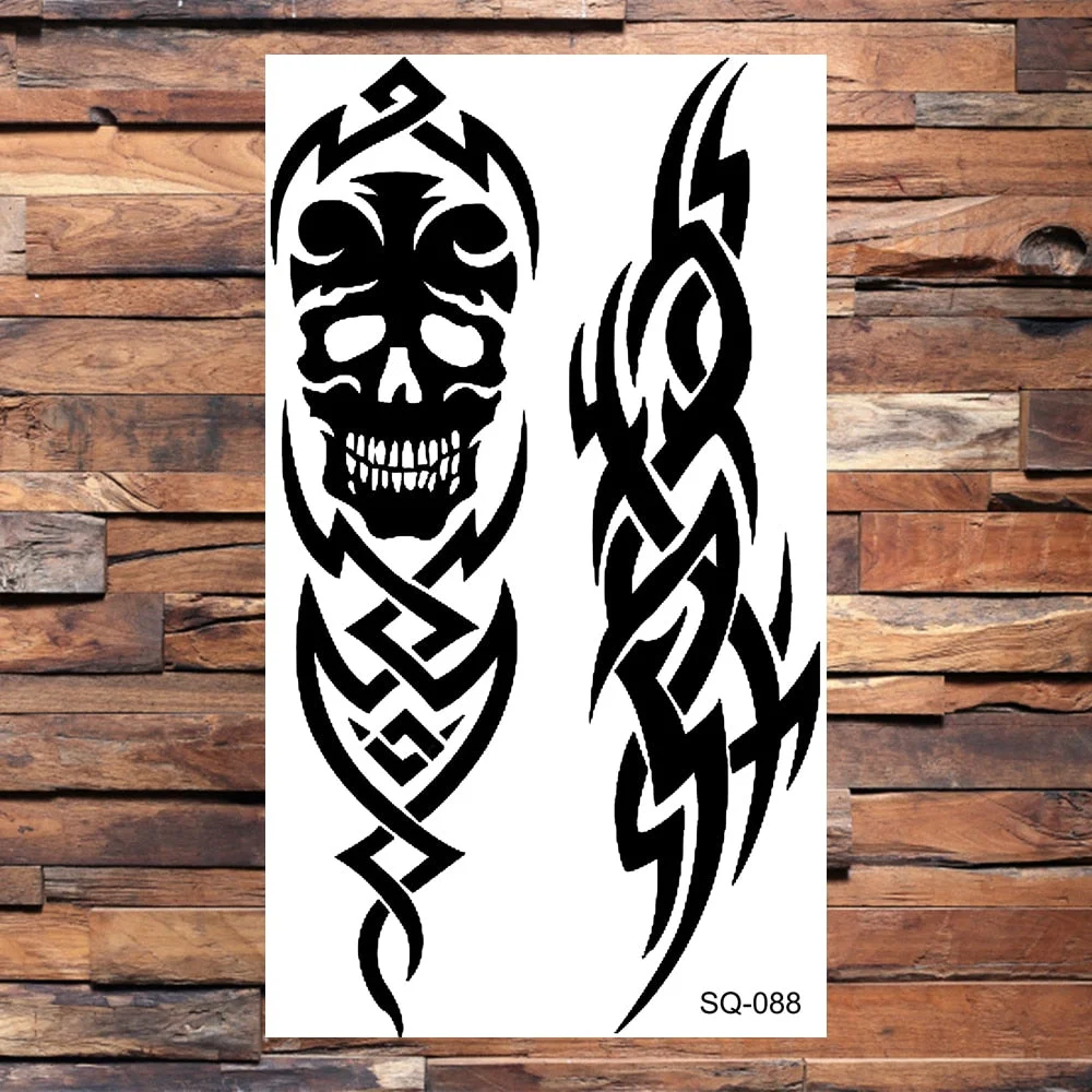 Black Thorns Totem Temporary Tattoos For Adults Women Scorpion Wolf Snake Dragon Flower Fake Tattoo Sticker Arm Neck Tatoos 3D