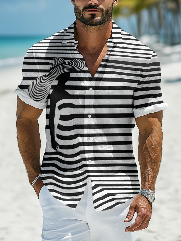 Men's Beach Abstract Woman Silhouette Striped Art Print Shirt