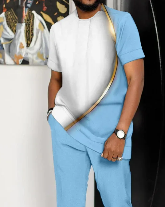Men's Ombre Print Short Sleeve Suit 090