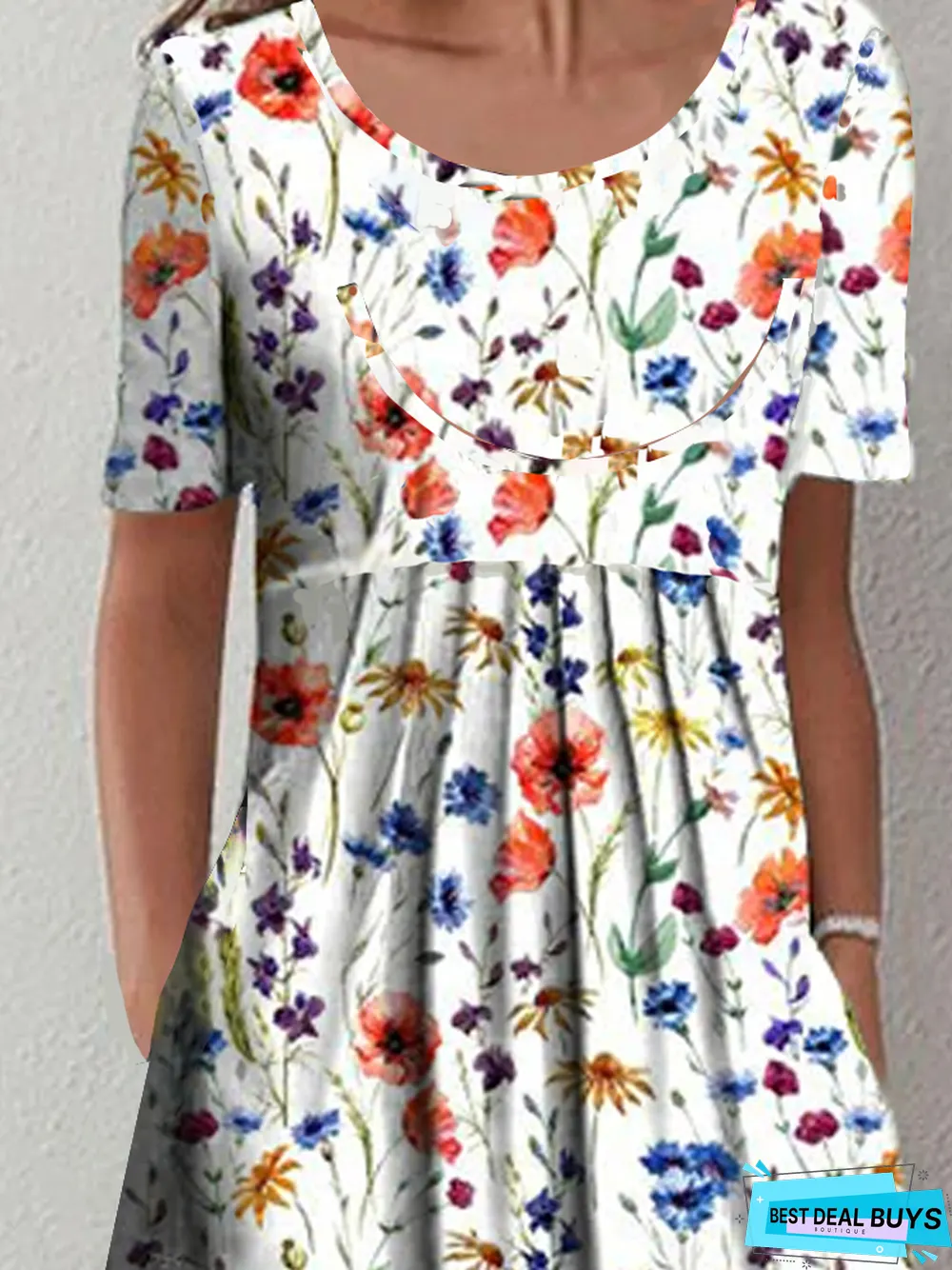 Floral Loosen Casual Short Sleeve Woven Dress