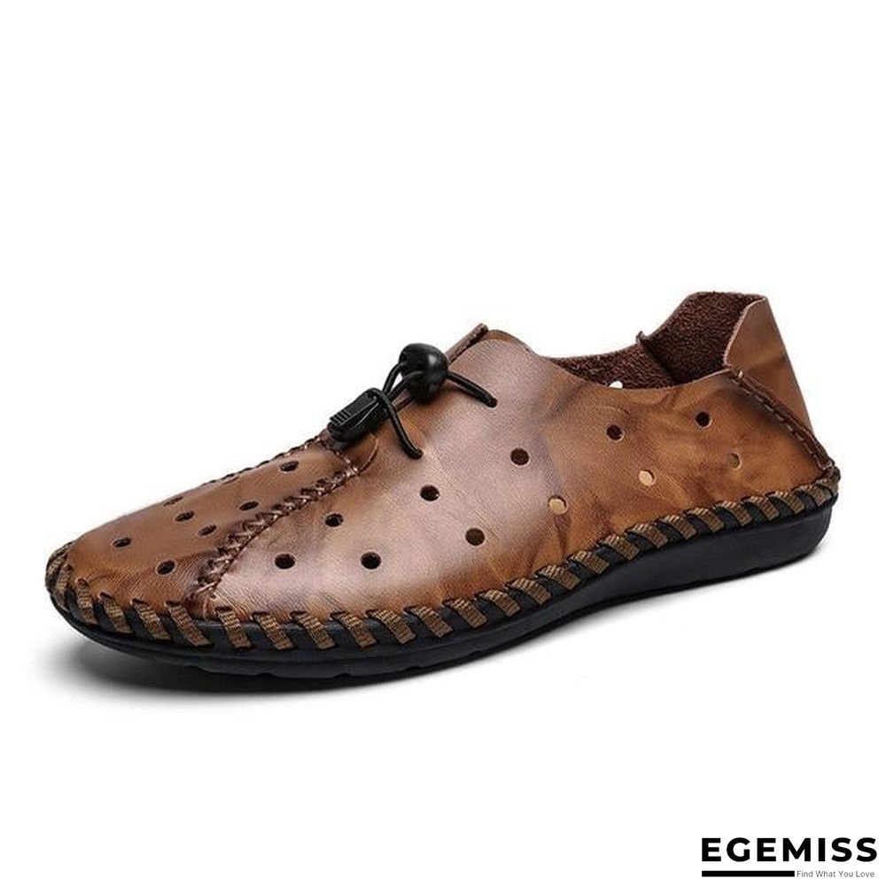 Men Breathable Genuine Leather Sandals Flats Fashion Casual Beach Shoes | EGEMISS