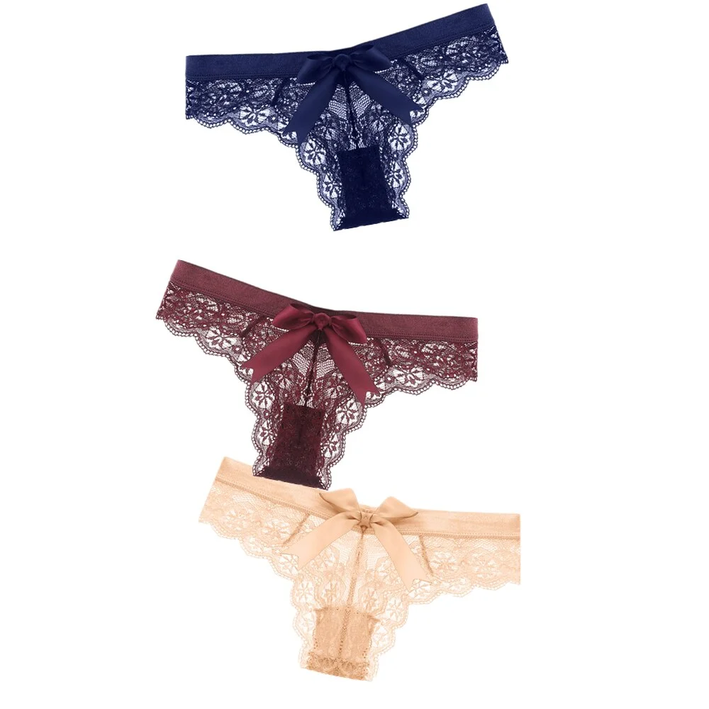 Black/White Sexy String Lace Underwear Women Back Bow Panties Women G String T-back Thong Transparent Lingerie Cute Panties