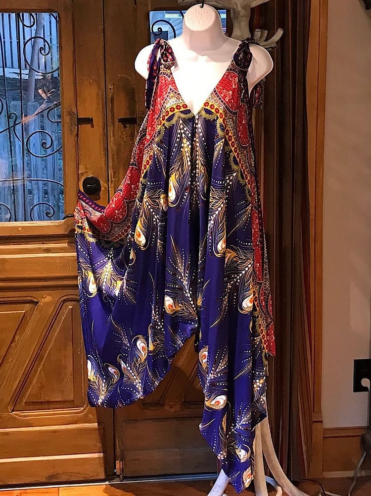 Women's printed casual jumpsuit bohemian jumpsuit harem pants
