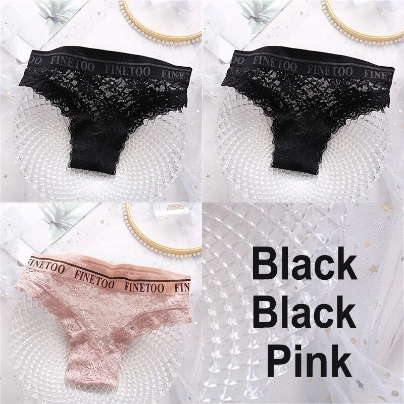 3PCS/Set Lace Panties Women Sexy Underwear Briefs Floral Lace Female Underpants Solid Color Intimate Lingerie Woman Panties M-XL