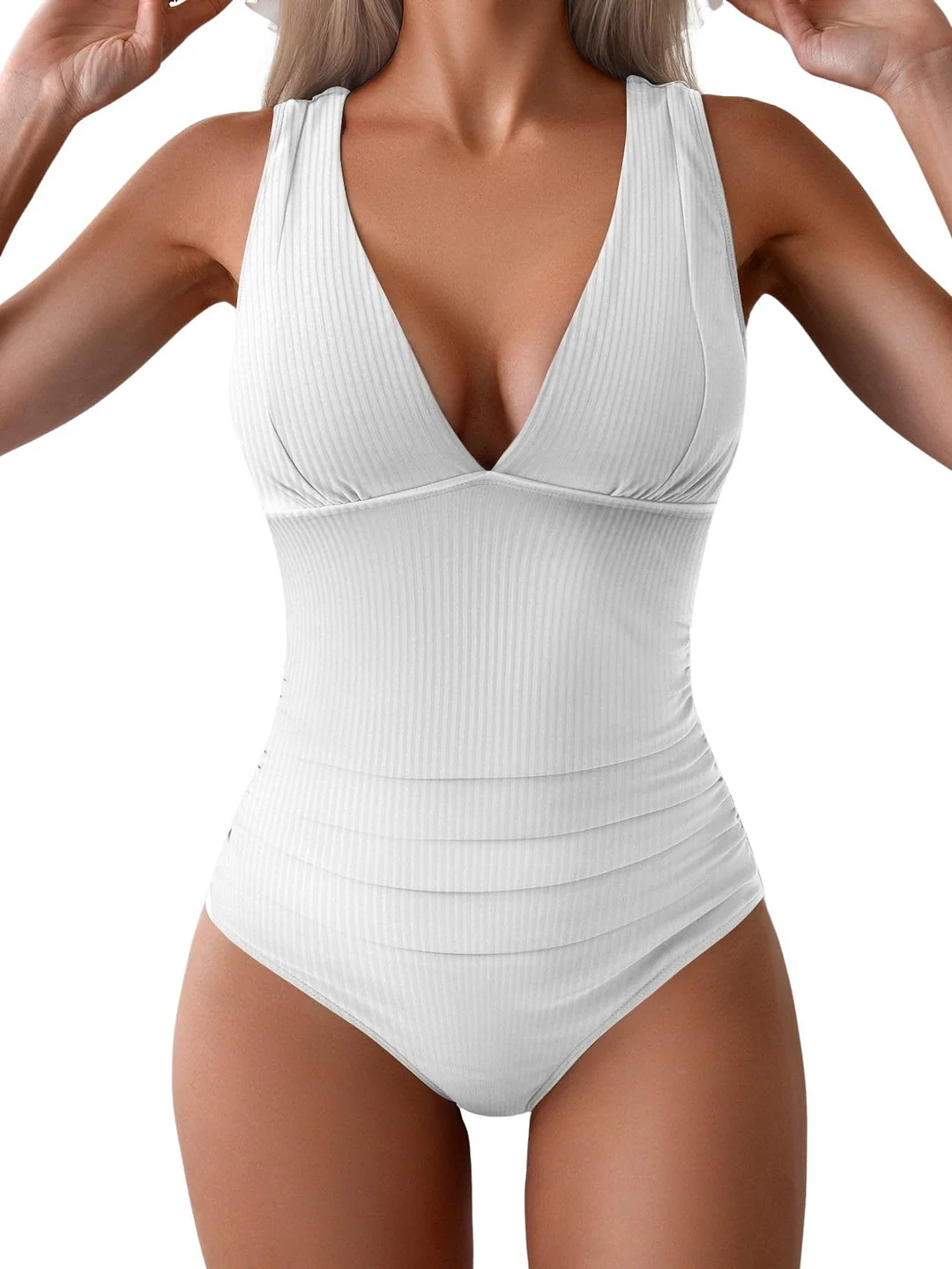 Tummy Control Wide Straps Plunge V Neck One Piece Swimsuit