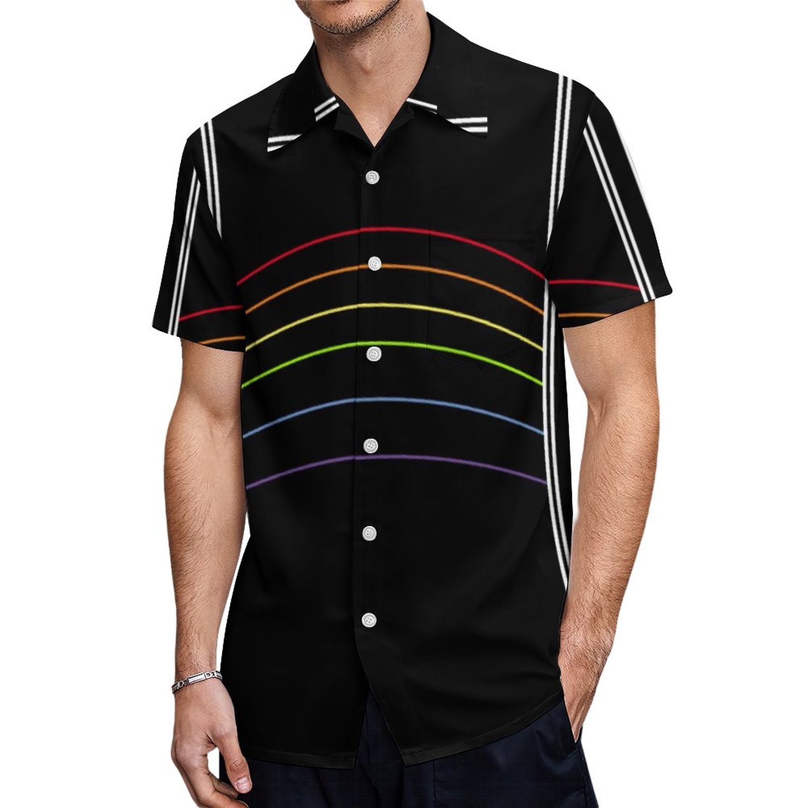 Modern Pride Rainbow Striped Athletic Style Hawaiian Shirt Mens Button Down Tropical Hawaii Beach Shirts