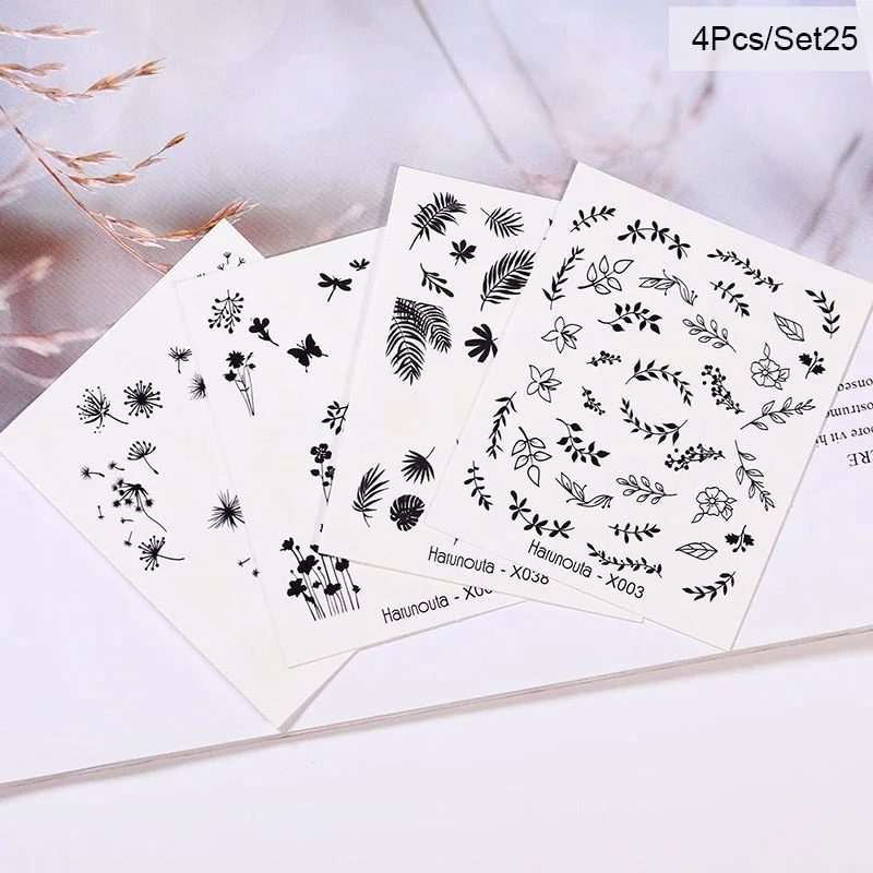 Harunouta Spring Flower Leaf Water Decals Love Heart Geometric Lines Nail Art Stickers DIY Slider Manicures Nail Art Decoration