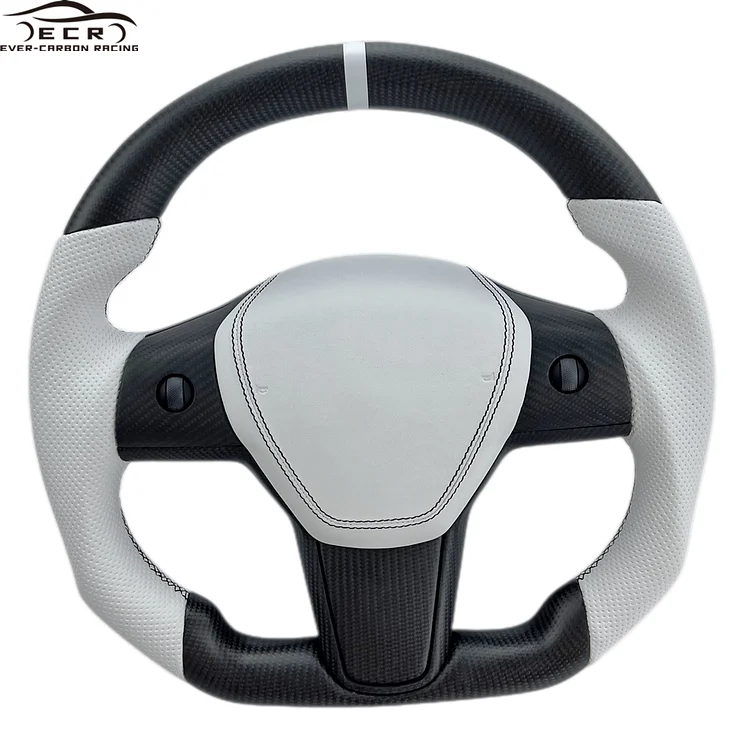 Ever-Carbon Racing ECR Private Custom Flat Bottom Matte Carbon Fiber Steering Wheel For Tesla Model 3 Bodykit