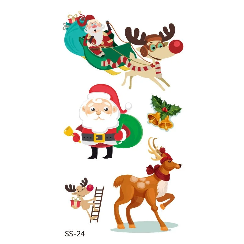 Christmas Tattoo Stickers Santa Claus Temporary Fake Tattoos Paste on Face Arm Leg for Children Body Art Sticker
