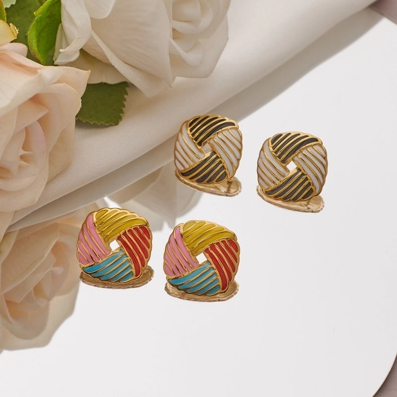 1 Pair Minimalist Square Enamel 304 Stainless Steel 18K Gold Plated Ear Studs