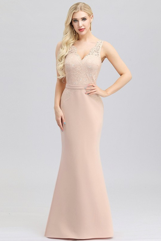 Bellasprom V-Neck Mermaid Evening Prom Dress WIth Lace Sleeveless Bellasprom