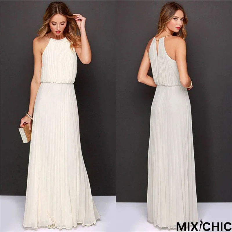 Sleeveless Pleated Fashion Sexy Dress Long Skirt