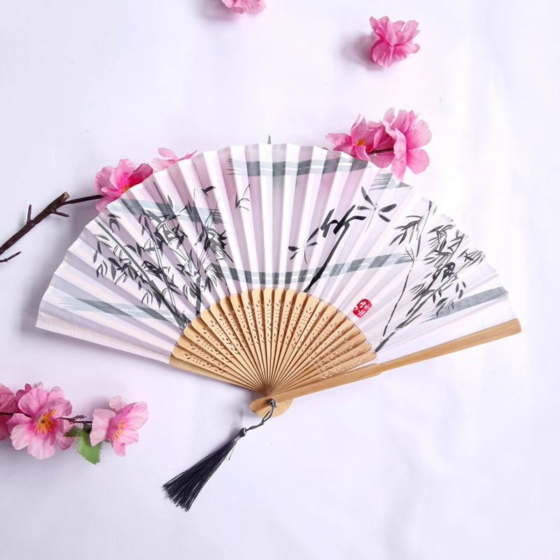 3 Pieces Ancient Style Folding Fan Female Classical Tassel Silk Fan Chinese Style Small Fan Portable Dance Craft National Fashion Fan Student Fan
