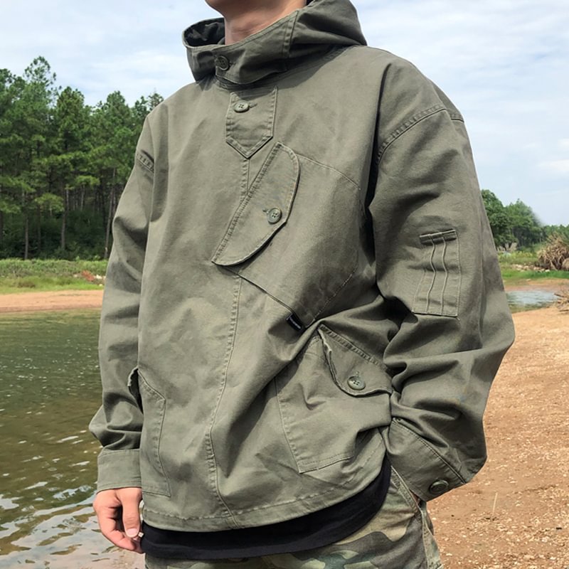 Army Green Utility Hooded Multi-pocket Jacket
