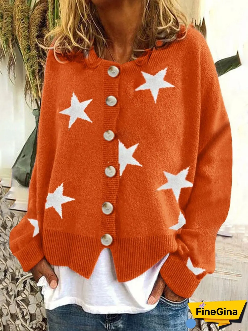 Women's V-neck Star Pattern Embroidery Sweater Cardigan Jacket  Coat