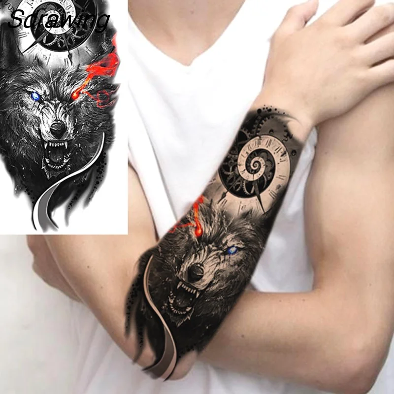 Sdrawing Realistic Black Devil Temporary Tattoos For Men Adult Tiger Pirate Skeleton Vampire Fake Tattoo Forearm Scary Tatoo Joker