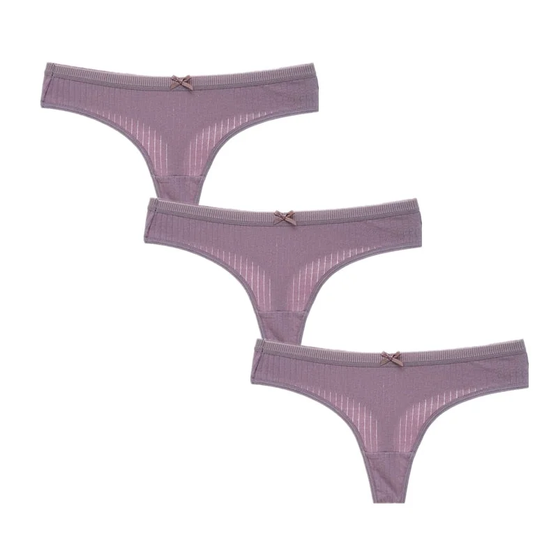 3Pcs/Lot Women's Cotton G-String Thong Panties String Underwear Women Briefs Sexy Lingerie Pants Intimates Ladies Solid Low-Rise