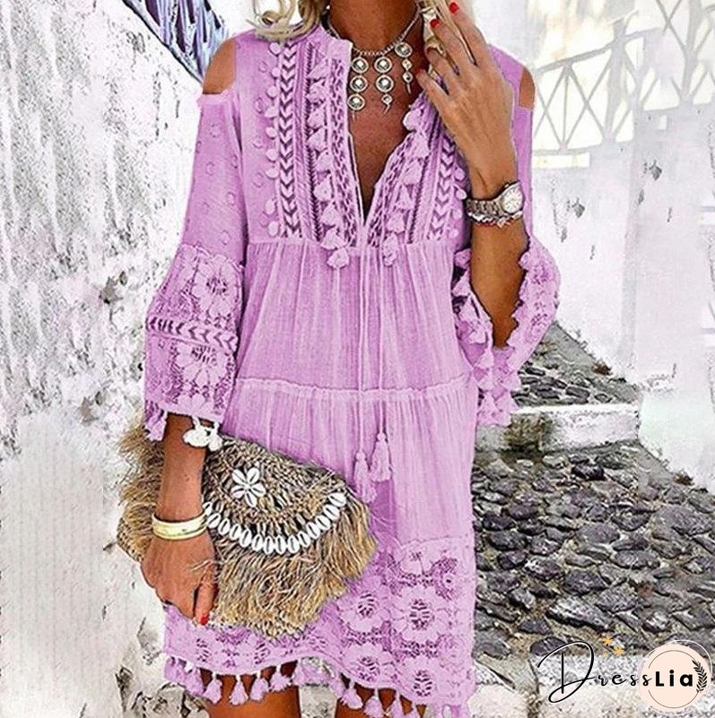 Spring and Summer New 7 Colors Boho Dress Ladies Fashion Sweet Lady Dress Plus Size S-5XL