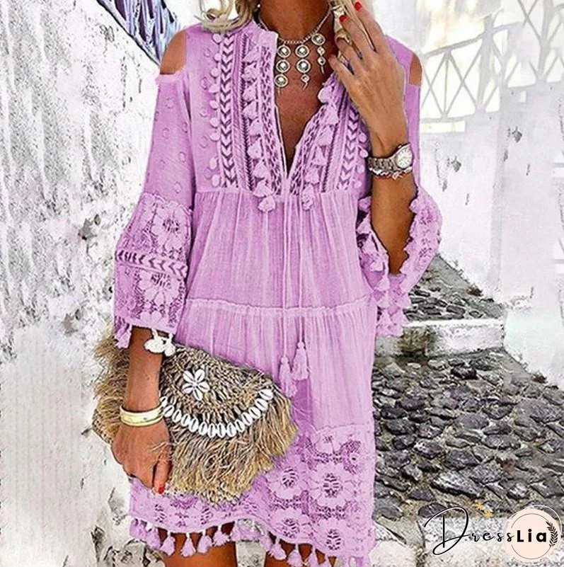 Spring and Summer New 7 Colors Boho Dress Ladies Fashion Sweet Lady Dress Plus Size S-5XL