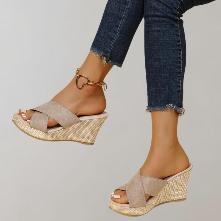 Women's Orthopedic Wedge Sandals - Crisscross Straps - Cushioned Arch Support