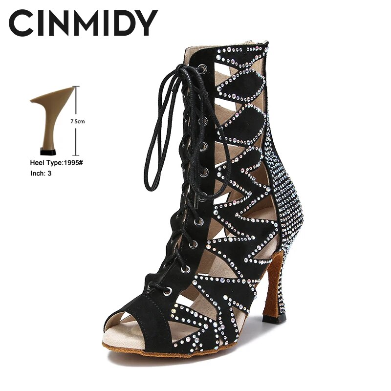 VCshoes Dance Shoes Women High Top Latin Dance Shoes Ballroom Dance Boots Black Ladies Sandals High Heels Party Shoes