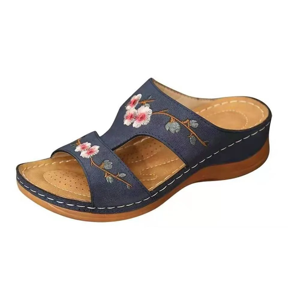 Yyvonne New Women's Shoes Hollow Flowers Embroidered Cool Shoes Slope And Large Women's Slippers Women