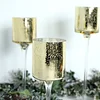Set of 3 | Gold Long Stem Speckled Mercury Cylinder Glass Vases, Tealight Candle Holder Set - 12",14",16"