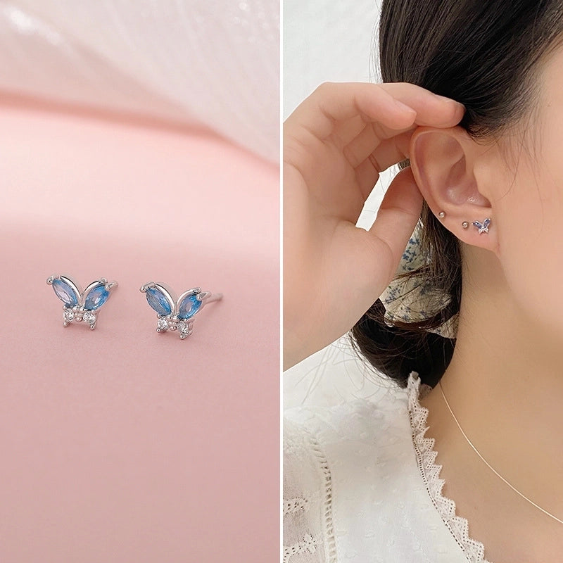 1 Pair 925 Sterling Silver Zircon 925 Sterling Silver Earrings Butterfly Earrings
