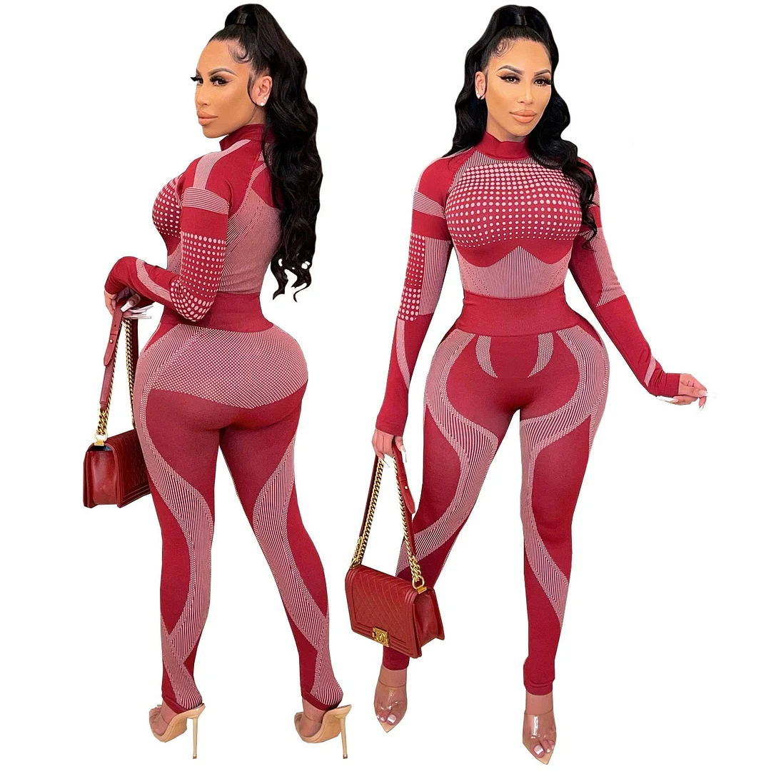 CM.YAYA Autumn Women's Set Long Sleeve T-shirt and Legging Sweatsuit Sport Tracksuit Two Piece Set Fitness Outfits Gym Yoga Suit