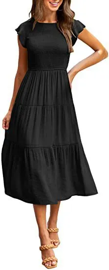 Short Sleeve Round Neck Wrap Tie Waist Maxi Dress