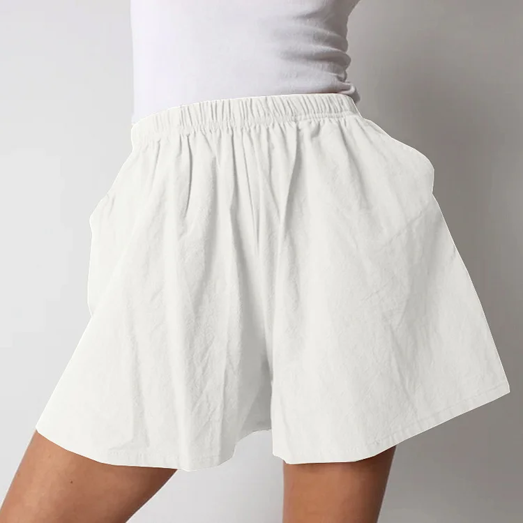Plus Size Loose Casual Solid Color Wide Leg Short Pant