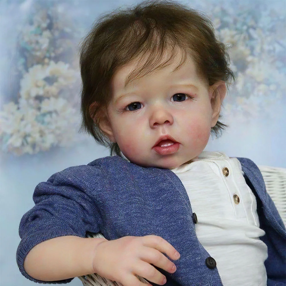 [Kids Reborn Gift] 20''  Lifelike Brown Hair Reborn Baby Boy Doll Gifts Eyes Open Named Pearce