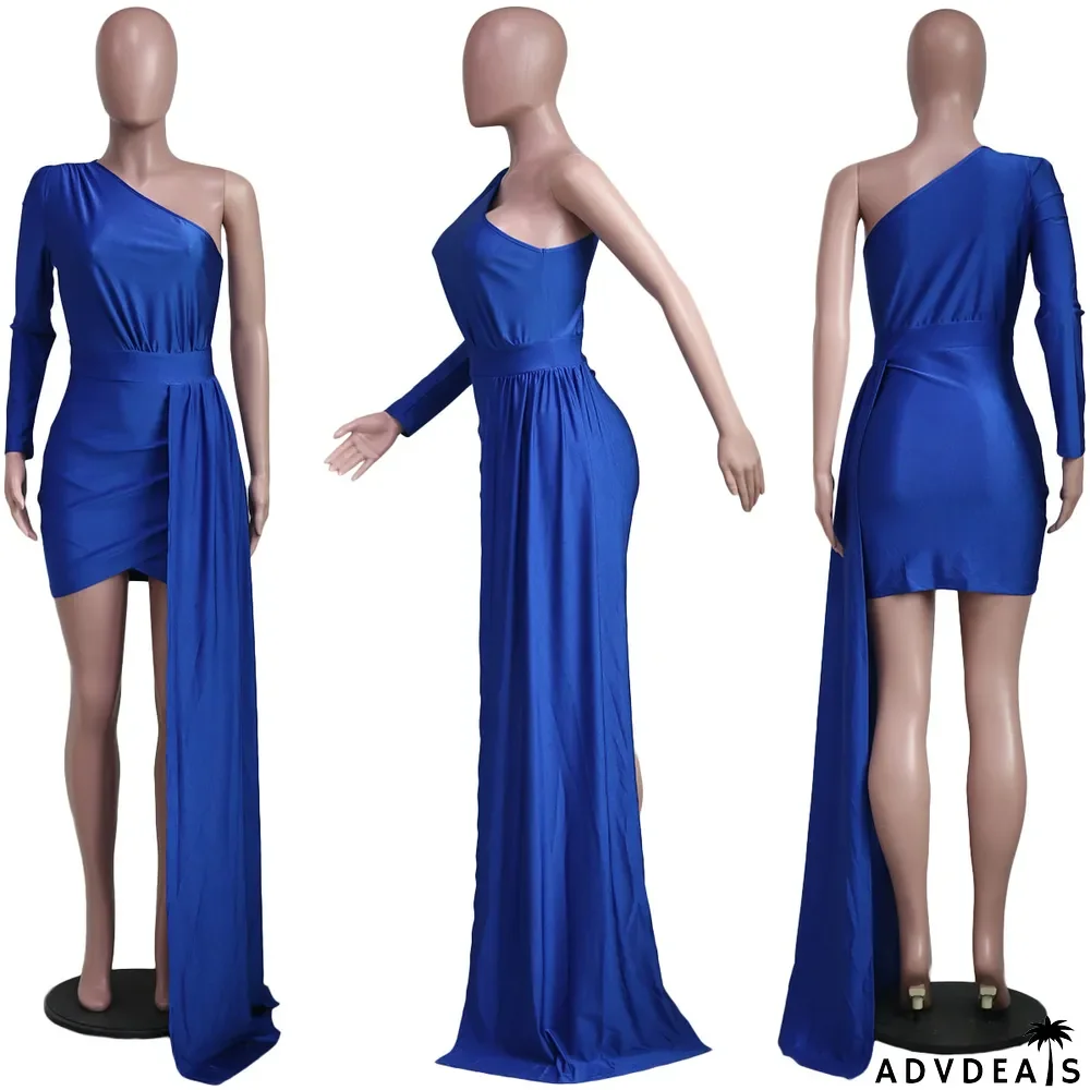 Solid One Shoulder Irregular Mini Dress